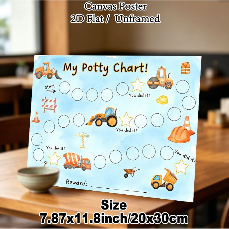 Construction Vehicle Potty Chart Painting Poster, Watercolor-style Cute Construction Vehicles Poster, Practical Reward Tracker To Support Potty_maomaolike.com