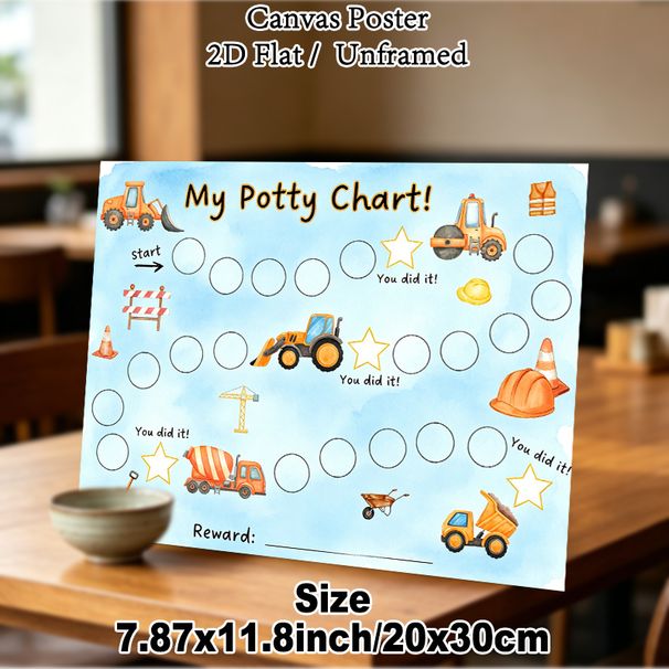 Construction Vehicle Potty Chart Painting Poster, Watercolor-style Cute Construction Vehicles Poster, Practical Reward Tracker To Support Potty_maomaolike.com