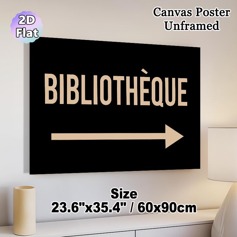 French Bibliothèque Themed Painting Poster, Minimalist Typography With Arrow Poster, Clear Directional Guide, Ideal For Home Library And Study Room_maomaolike.com