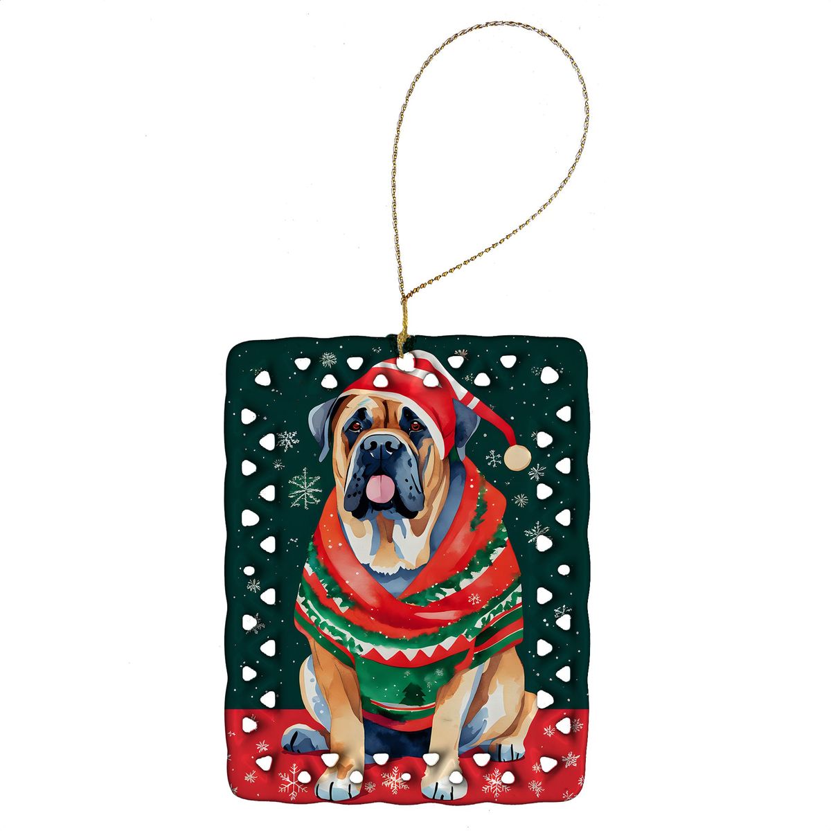 Mastiff Christmas Porcelain Ornament Christmas Tree Hanging Decorations For Home Christmas Holiday, Rectangle, Gift, Multicolor_maomaolike.com