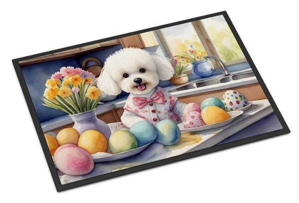 Decorating Easter Bichon Frise Doormat Front Door Mat Indoor Outdoor Rugs For Entryway, Non Slip Washable Low Pile, 24H X 36W_maomaolike.com