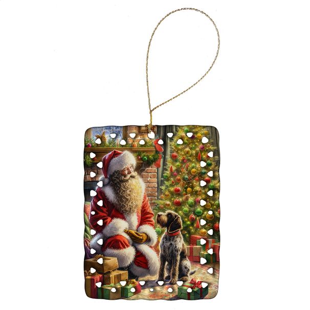 Wirehaired Pointing Griffon And Santa Claus Porcelain Ornament Christmas Tree Hanging Decorations For Home Christmas Holiday, Rectangle, Gift, Multicolor_maomaolike.com