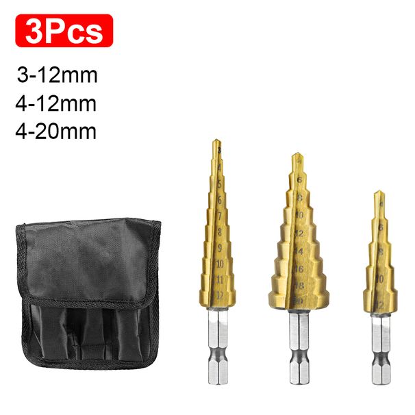 3Pcs/set 3-12 4-12 4-20 4-32mm HSS Straight Groove Step Drill Bit Titanium Coated Wood Metal Hole Cutter Core Drilling Tools Set_maomaolike.com