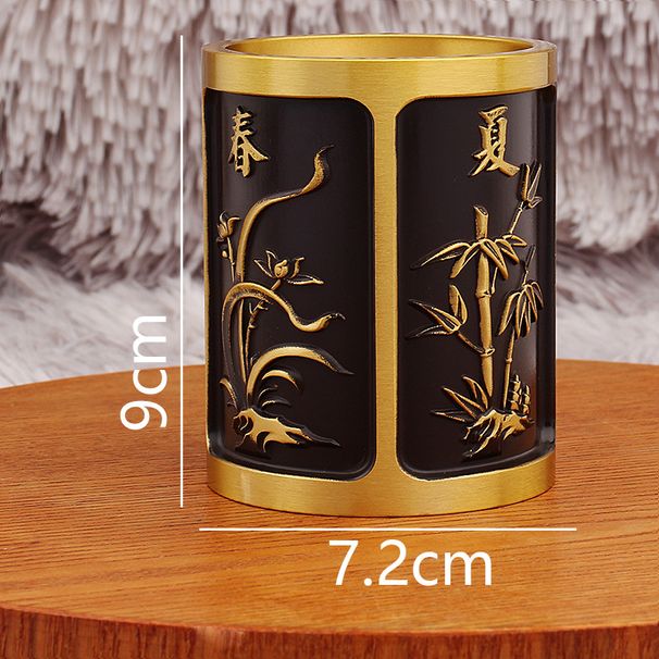 Brass Pen Holder Office Study Desktop Ornament Eight Immortals Crossing The Sea Plum Orchid Bamboo Chrysanthemum Decorative Metal_maomaolike.com