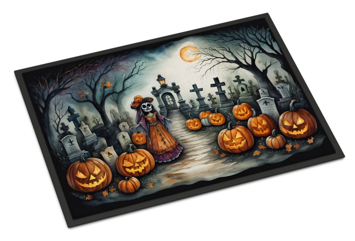 La Catrina Skeleton Spooky Halloween Doormat Front Door Mat Indoor Outdoor Rugs For Entryway, Non Slip Washable Low Pile, 24H X 36W_maomaolike.com