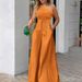 Women's Clothing Fashion 2023 Summer Slant Collar Single Side Lace Irregular Off Shoulder High Waist Pocket Wide Leg Pants Casual Jumpsuit_maomaolike.com