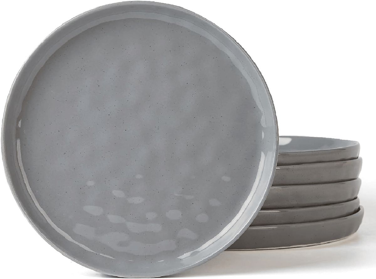 Mars 6 Pieces Salad Plates, 8 Inch Plate Set, Scratch Resistant, Stoneware Dinnerware, Kitchen Modern Rustic Serving Dishes, Dark Gray_maomaolike.com