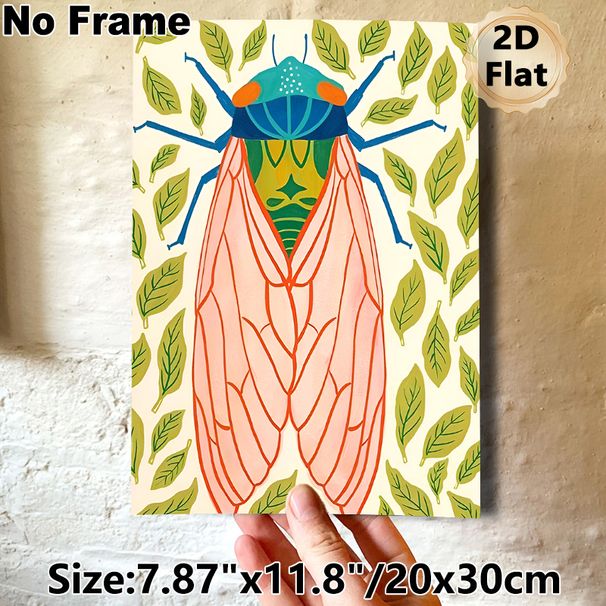 Cicada Themed Painting Poster, Vibrant Bohemian Style Colorful Cicada & Leaf Pattern Poster, Eye-catching Nature-inspired Decor For Living Room_maomaolike.com