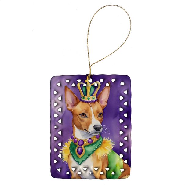 Basenji King Of Mardi Gras Porcelain Ornament Christmas Tree Hanging Decorations For Home Christmas Holiday, Rectangle, Gift, Multicolor_maomaolike.com