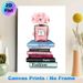 Fashion & Perfume Themed Painting Poster, Soft Watercolor-style Stylish Poster, Pink Perfume Bottle With Pink Flowers Atop Fashion Books, Elegant_maomaolike.com
