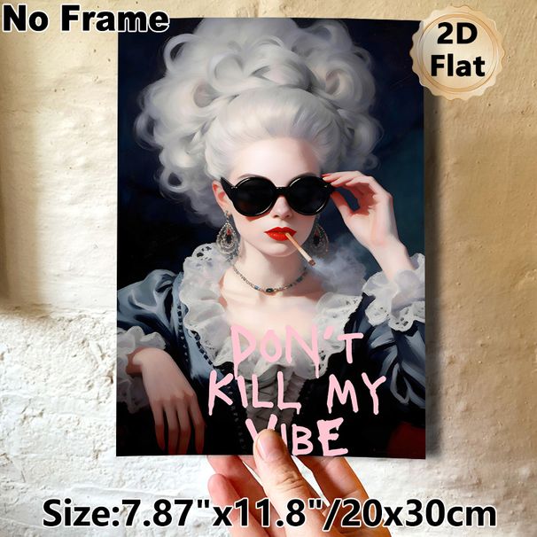 Vintage Stylish Lady Painting Poster, Edgy Retro Oil-painted Lady With Sunglasses & Bold Slogan Poster, Eye-catching Design, Ideal For Living Room_maomaolike.com