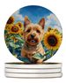 Norwich Terrier In Sunflowers Large Sandstone Coasters Pack Of 4 Absorbent Round Coasters Decor Gifts For Men Or Women, 4 In, Multicolor_maomaolike.com