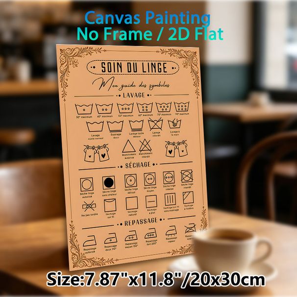Laundry Care Symbols Painting Poster, Vintage French Laundry Guide Poster, Clear Garment Care Reference, Suitable For Laundry Room_maomaolike.com