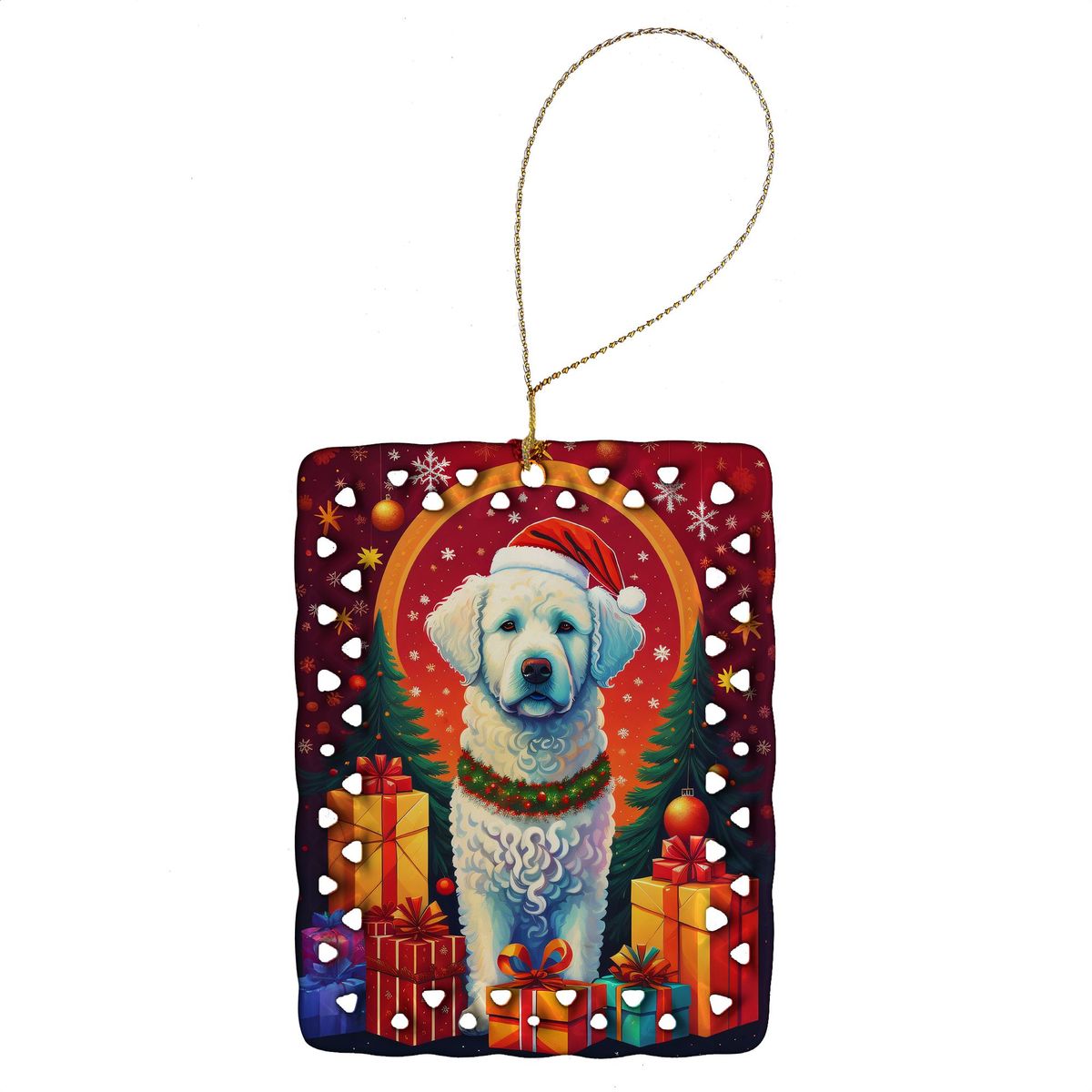 Kuvasz Holiday Christmas Porcelain Ornament Christmas Tree Hanging Decorations For Home Christmas Holiday, Rectangle, Gift, Multicolor_maomaolike.com
