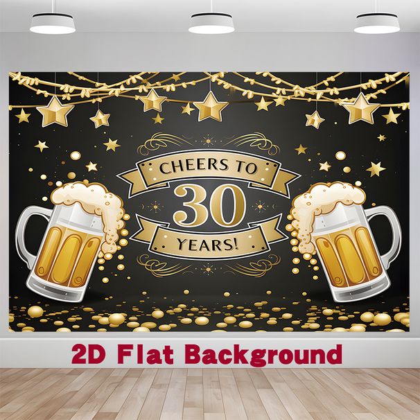 30th Birthday Party Backdrop - 2D Flat Polyester Banner Cheers To 30 Years Design With Mugs, Stars, Photo Booth Props, Party Decor_maomaolike.com