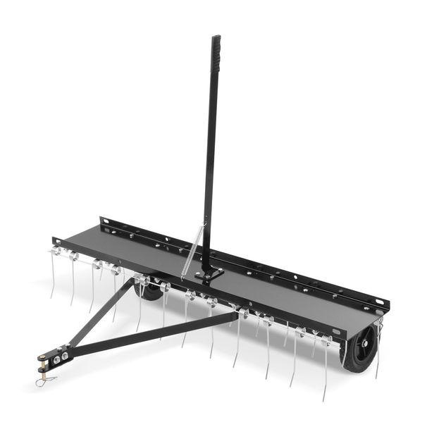 VEVOR Tow Behind Dethatcher, 48-inch Tow Dethatcher With 24 Spring Steel Tines, Lawn Dethatcher Rake For ATV Or Mower, Tow Behind Lawn Rake With Lift Handle For Garden Farm Grass_maomaolike.com