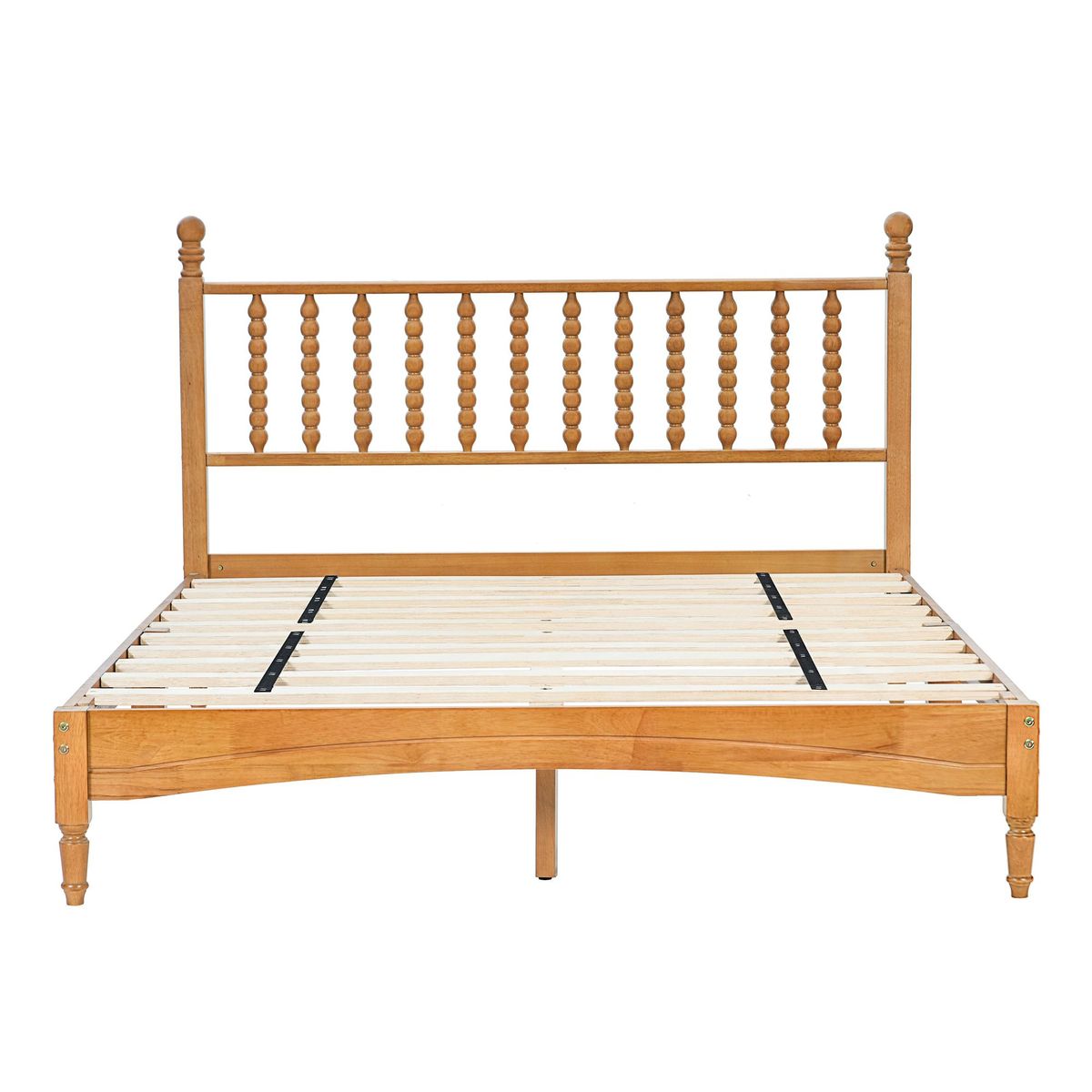 Queen Wood Bed Frame With Headboard, Solid Rubber Wood With Wood Central Supports, 1000 Lb Capacity, Easy Assembly, No Box Spring Needed, Rustic Oak_maomaolike.com