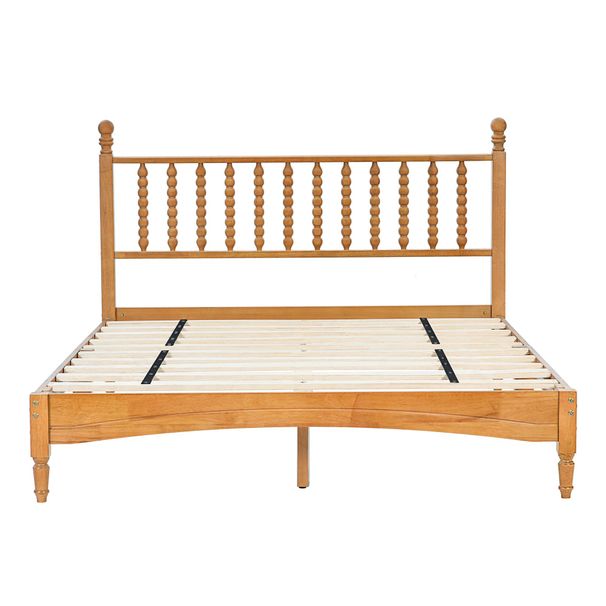 Queen Wood Bed Frame With Headboard, Solid Rubber Wood With Wood Central Supports, 1000 Lb Capacity, Easy Assembly, No Box Spring Needed, Rustic Oak_maomaolike.com