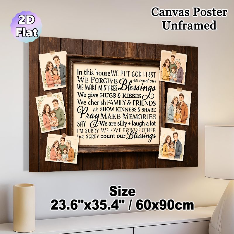 Family & Faith Themed Painting Poster, Warm Typographic Style Poster, Heartfelt Family Rules With Elegant Calligraphy Text, Conveys Warm Family_maomaolike.com
