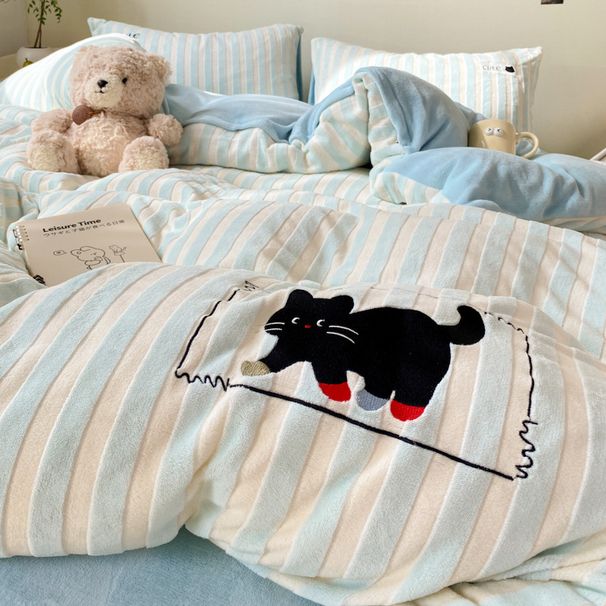Wholesale Girly Towel Embroidery Four-Piece Autumn Winter Thickened Warm Embroidered Cartoon Princess Style Milk Velvet 4-Piece Se_maomaolike.com