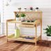 Garden Potting Bench Table Wooden Planting Workstation With Lattice Trellis For Hanging Ornaments Or Supporting Vines_maomaolike.com