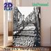 Vintage Cobblestone Alleyway Painting Poster, Monochrome Linocut-style Poster, Classic Nostalgic Urban Scene With Old Buildings And Street Lamp_maomaolike.com