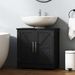 Farmhouse Pedestal Sink Storage Cabinet, Bathroom Sink Cabinet With 2 Barn Doors And Adjustable Shelf, Distressed Black_maomaolike.com