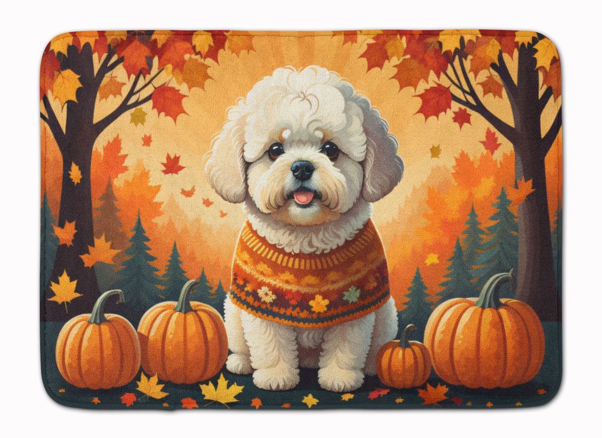 Bichon Frise Fall Memory Foam Kitchen Mat Machine Washable Anti-Fatigue Mat Cushion Comfort Bath Mat Or Kitchen Rug_maomaolike.com