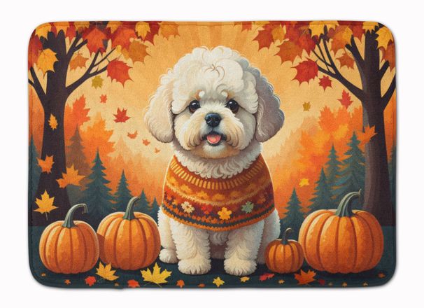 Bichon Frise Fall Memory Foam Kitchen Mat Machine Washable Anti-Fatigue Mat Cushion Comfort Bath Mat Or Kitchen Rug_maomaolike.com