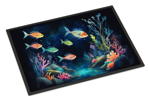 Bioluminescent Fish Doormat Front Door Mat Indoor Outdoor Rugs For Entryway, Non Slip Washable Low Pile, 24H X 36W_maomaolike.com