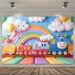 Train Themed Birthday Party Banner - 2D Flat Polyester Backdrop, Wall Hanging Photo Props, Party Decor_maomaolike.com