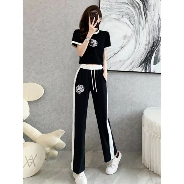Women's casual knitted suit for women in summer, thin style, fashionable and fashionable, age-reducing wide-leg pants, fashionable two-piece set_maomaolike.com