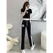 Women's casual knitted suit for women in summer, thin style, fashionable and fashionable, age-reducing wide-leg pants, fashionable two-piece set_maomaolike.com