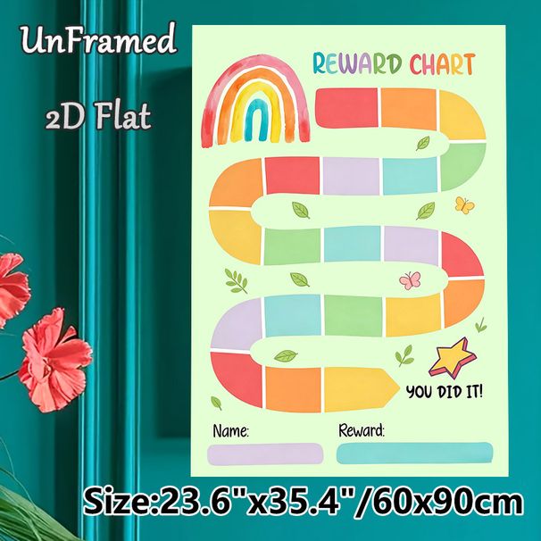 Rainbow Themed Reward Chart Painting Poster, Soft Watercolor Style Colorful Track Poster, Practical Tool To Track Progress And Encourage Positive_maomaolike.com