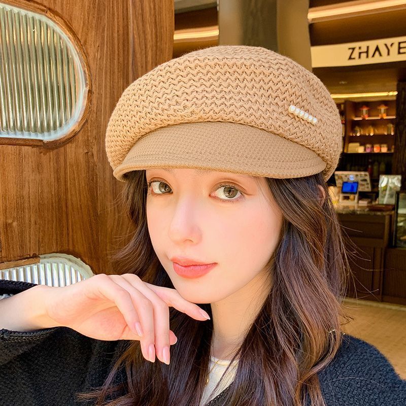 Hot Sale Wool Peaked Beret Women's Season Face-Showing Little Korean Style Knitted Fashion Newsboy British Elegance Painter Cap_maomaolike.com