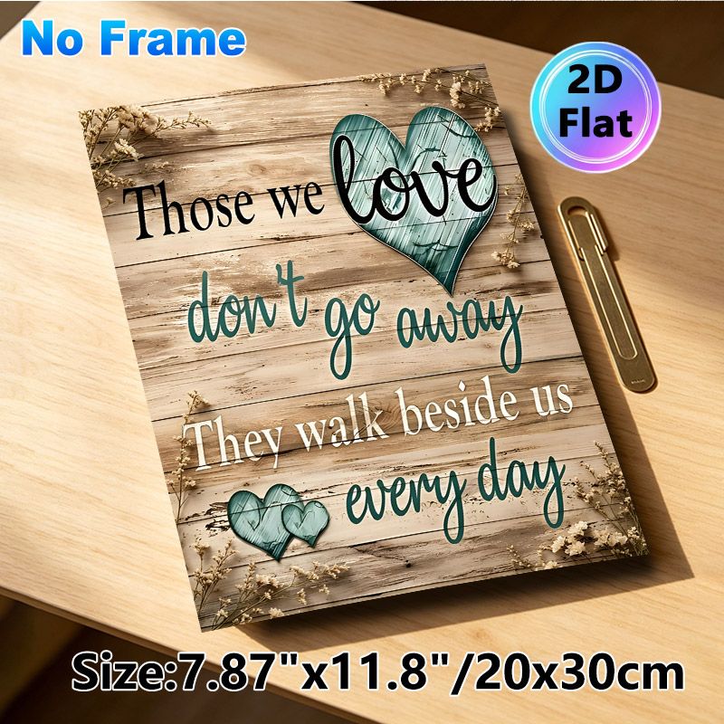 Loving Memorial Quote Painting Poster, Vintage Rustic Wood-textured With Teal Hearts Poster, Warm Comforting Message Ideal For Home Living Room_maomaolike.com