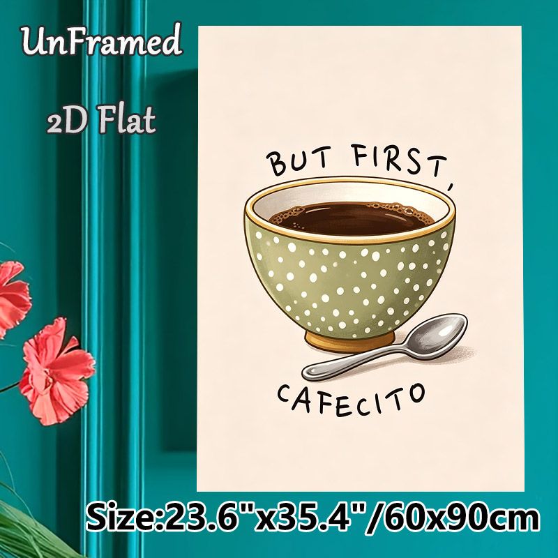 Cafecito Coffee Themed Painting Poster, Warm-toned Cute Illustrated Poster, Cozy Polka-dot Coffee Bowl Design With Playful Text, Ideal For Kitchen And_maomaolike.com