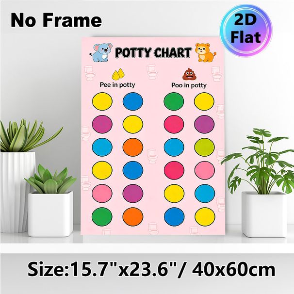 Potty Chart Painting Poster, Cute Cartoon Animal & Vibrant Color Dot Design Poster, Practical Aid For Toilet Training, Ideal For Bathroom_maomaolike.com