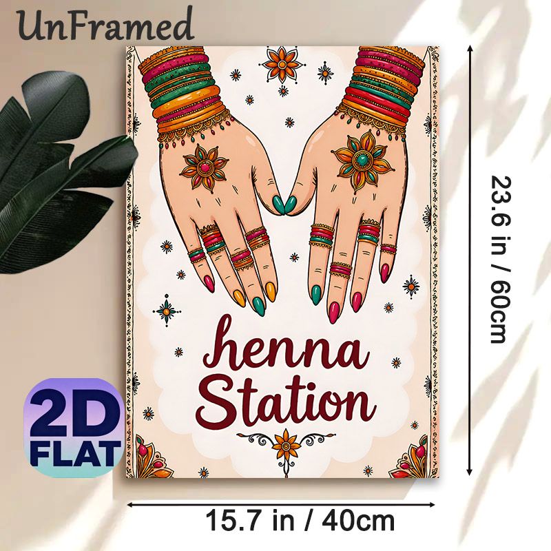 Henna Station Painting Poster, Vibrant Traditional Indian Henna-adorned Hands Poster, Ethnic Decorative Piece Ideal For Cultural Events, Beauty_maomaolike.com