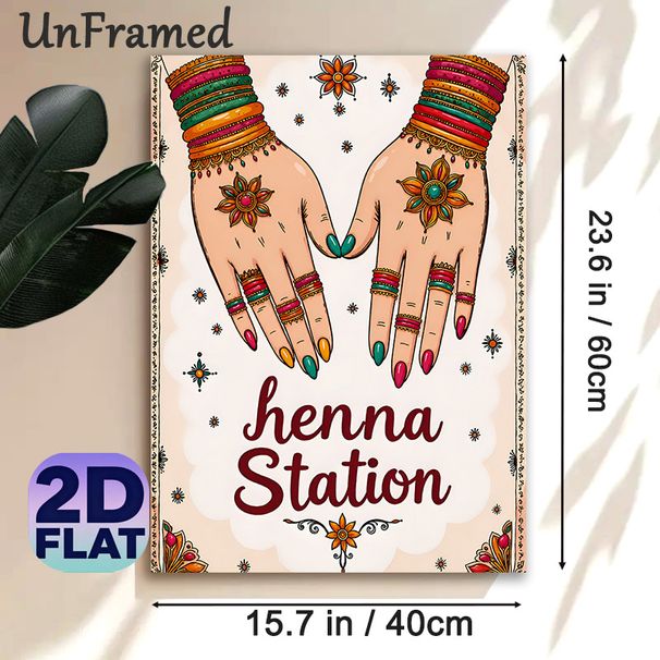 Henna Station Painting Poster, Vibrant Traditional Indian Henna-adorned Hands Poster, Ethnic Decorative Piece Ideal For Cultural Events, Beauty_maomaolike.com