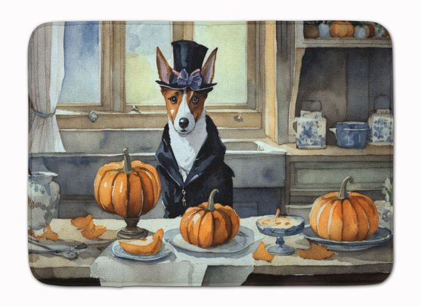 Basenji Fall Kitchen Pumpkins Memory Foam Kitchen Mat Machine Washable Anti-Fatigue Mat Cushion Comfort Bath Mat Or Kitchen Rug_maomaolike.com