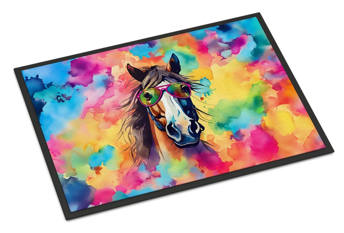 Hippie Animal Horse Doormat Front Door Mat Indoor Outdoor Rugs For Entryway, Non Slip Washable Low Pile, 24H X 36W_maomaolike.com
