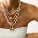 European And American French White Turquoise Bead Necklace, Heart-shaped Glass Pendant, Sweet Sweater Chain_maomaolike.com