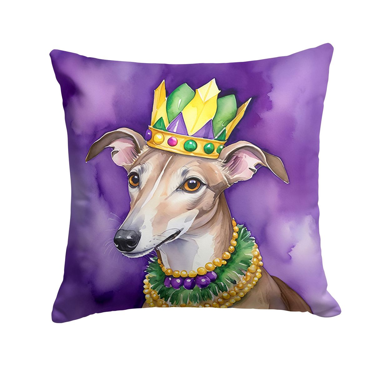 Greyhound King Of Mardi Gras Throw Pillow Machine Washable, Indoor Outdoor Decorative Pillow For Couch, Bed Or Patio, 18Hx18W_maomaolike.com