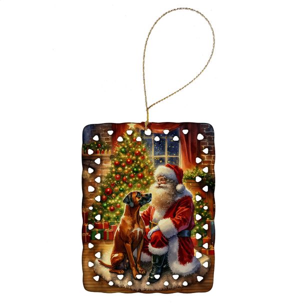 Rhodesian Ridgeback And Santa Claus Porcelain Ornament Christmas Tree Hanging Decorations For Home Christmas Holiday, Rectangle, Gift, Multicolor_maomaolike.com