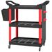3-Tier Rolling Tool Cart, 200 LBS Capacity Plastic Utility Cart With Side Shelf And Storage Bucket, Black & Red_maomaolike.com