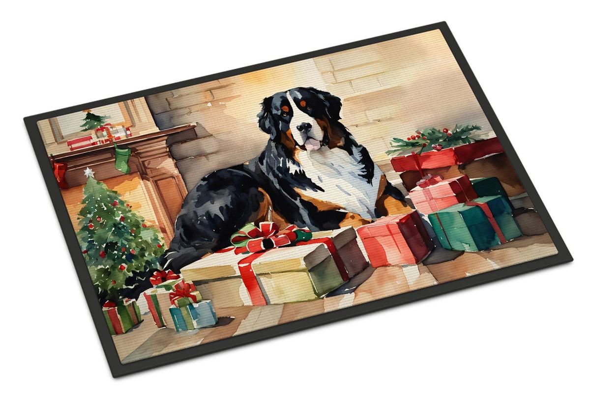 Bernese Mountain Dog Cozy Christmas Doormat Front Door Mat Indoor Outdoor Rugs For Entryway, Non Slip Washable Low Pile, 24H X 36W_maomaolike.com
