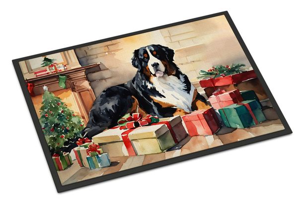 Bernese Mountain Dog Cozy Christmas Doormat Front Door Mat Indoor Outdoor Rugs For Entryway, Non Slip Washable Low Pile, 24H X 36W_maomaolike.com