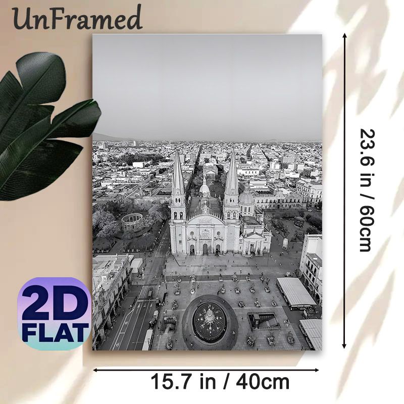 City Cathedral Aerial View Painting Poster, Monochrome Classic Architectural Urban Scene Poster, Elegant Vintage-style Wall Decor Suitable For Living_maomaolike.com