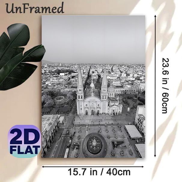 City Cathedral Aerial View Painting Poster, Monochrome Classic Architectural Urban Scene Poster, Elegant Vintage-style Wall Decor Suitable For Living_maomaolike.com